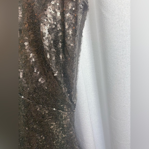 Vera Wang Sequin Sheath Dress Sz 14 Cowl Back Color Pewter Wedding Cocktail 0367 - Picture 5 of 12